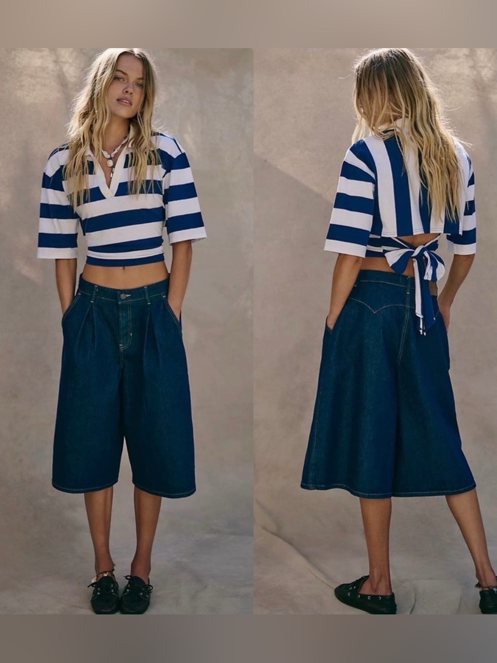 We The Free CRVY Antonia Crop Dark
Denim Pleated Shorts Baggy Jort Sz 27 NWT